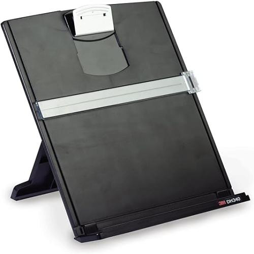 3M Desktop Document Holder Copy Holder, Adjustable Clip Holds Portrait and Landscape Documents for Easy Viewing, Bottom Ledge Has Lip to Keep up to 150 Sheets Securely in Place, Black (DH340MB)