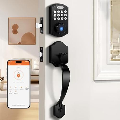 Probrico Smart Keyless Entry Door Lock Deadbolt with Handle Set,Fingerprint Door Deadbolt Lock,Front Door Lock Set with Smart Keypad Deadbolt,Electronic Digital Door Lock,App, Auto Lock,Black In Stock